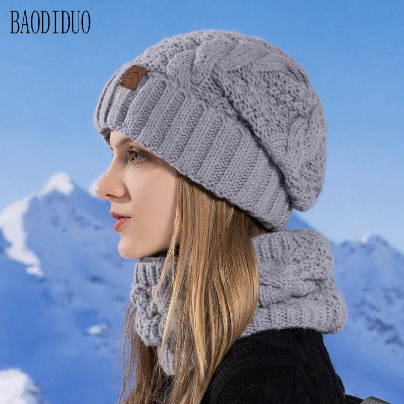 Xinbaoguan 60% acrylic 8395 winter hat scarf set for women, cold resistant and warm knitted hat, ear protection sleeve, yarn cap