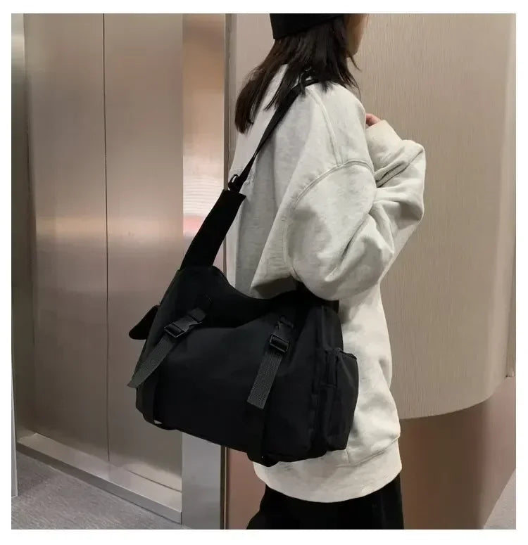 Japanese Harajuku Women Messenger Bag Solid Color Canvas Crossbody Bags Student Large Capacity Handbags Shoulder Bag Bolsos Sac