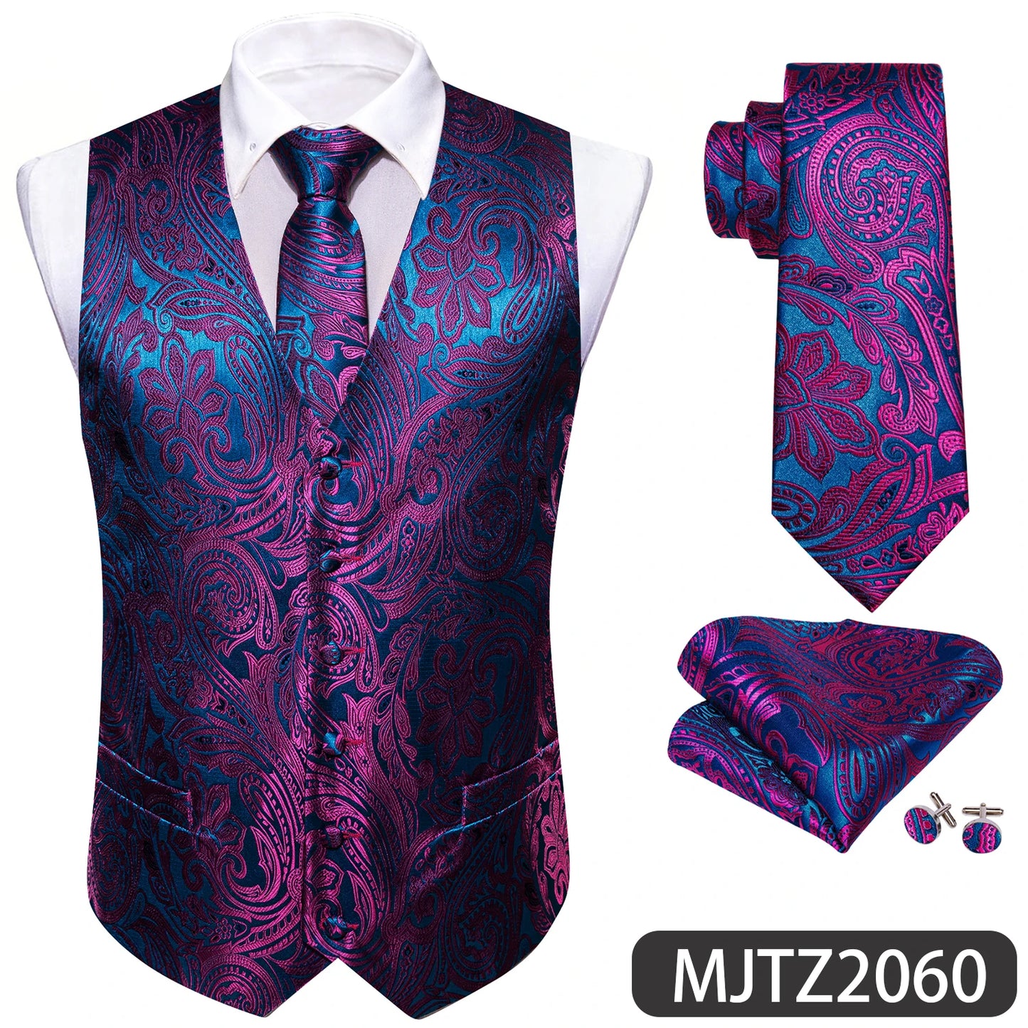 Lilac Purple Violet Lavender Silk Men Vest Tie Hanky Cufflinks Set Woven Waistcoat Sleeveless Jacket Wedding Business Barry.Wang