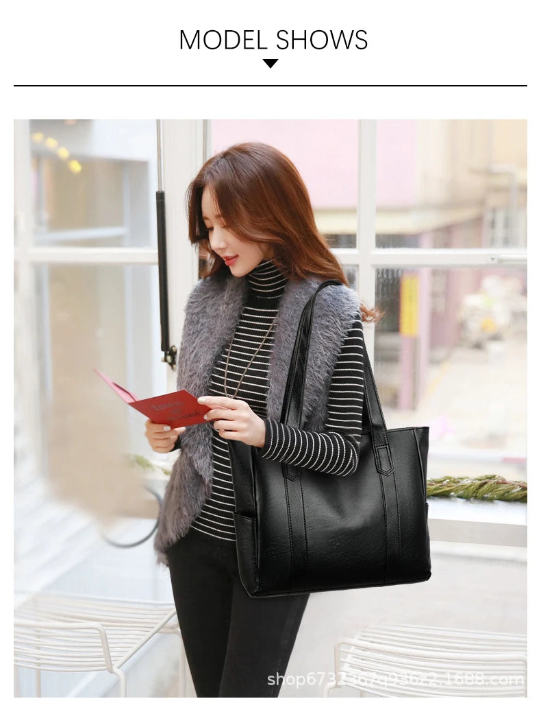 TRAVEASY 2024 Casual PU Leather Large Capacity Tote Bags for Women Fashion Solid Color Zipper Female Shoulder Bag Ladies Handbag