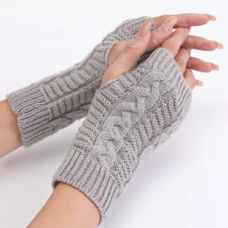 Women Stylish Hand Warmer Winter Gloves Arm Crochet Knitting Faux Wool Mitten Warm Fingerless Glove Twist Pattern Women Gloves