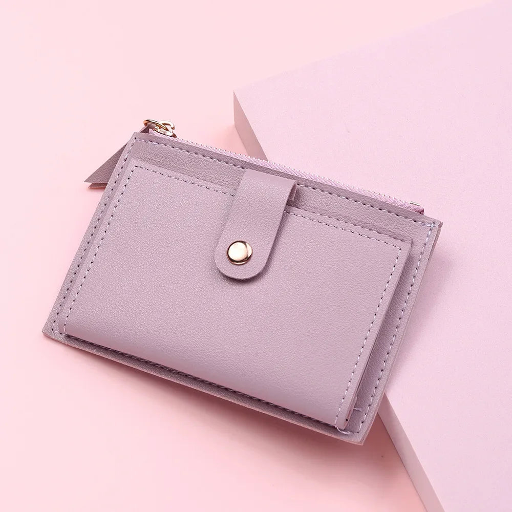 Women Fashion Small Wallet Purse Solid Color PU Leather Mini Coin Purse Wallet Credit Card Holder Bags Zipper Coin Purse