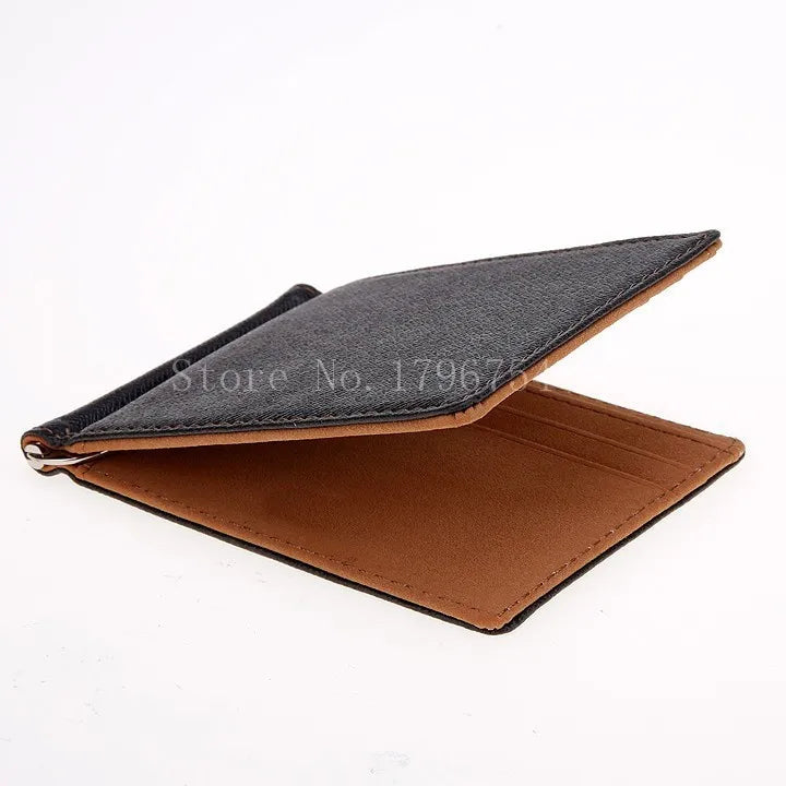 Leather Men Money Clips Metal Solid Wallets Credit Dollar Purses Money Holder portafoglio Wallet for Male Minimalist Card Holder