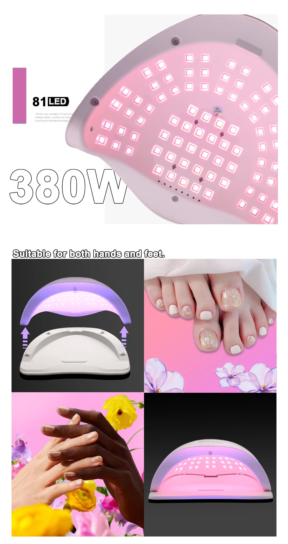 Sèche-ongles professionnel 380 W, lampe LED UV pour ongles, sèche-vernis à gel, accessoires pour nail art, durcissement des ongles en gel