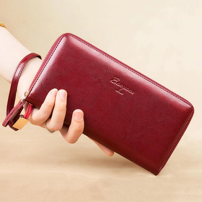 Genuine Leather Women Wallet 2024 Luxury Long Wallets for Women Large Capacity Clutch Bag Card Holder Purse Double Zipper Wallet