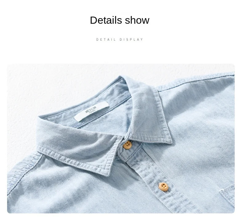 Light and Thin Summer Short-sleeved Denim Shirt for Men, Casual and Breathable, Sweat-wicking, Suitable for Daily Commuting.