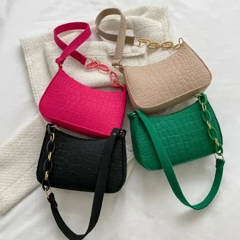 New Felt Bag Textured Crocodile Niche Underarm Bag Fashion Chain Tote Women's Bag