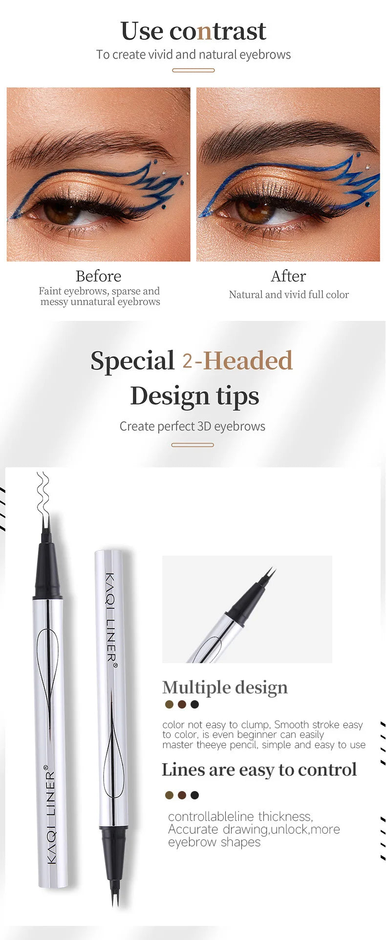 Crayon à sourcils microblading étanche avec applicateur à 2 pointes micro-fourchettes Les crayons à sourcils liquides créent des sourcils d'apparence naturelle