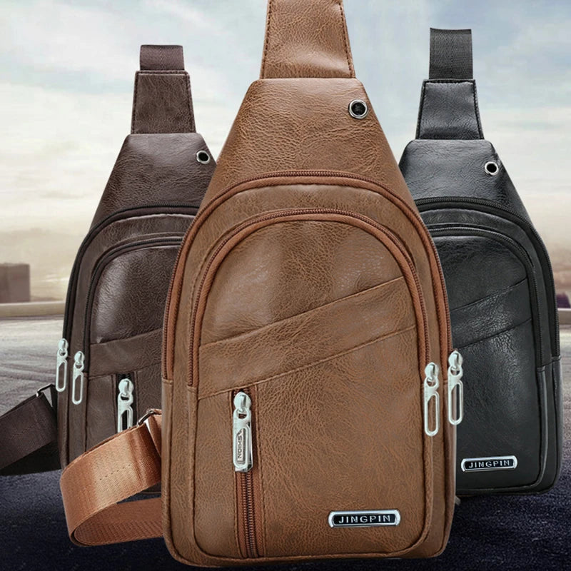 New Genuine Leather Chest Bag Men Travel Crossbody Bag Business Black Chest Pack Casual Sling Bag Male Shoulder Messenger Bag