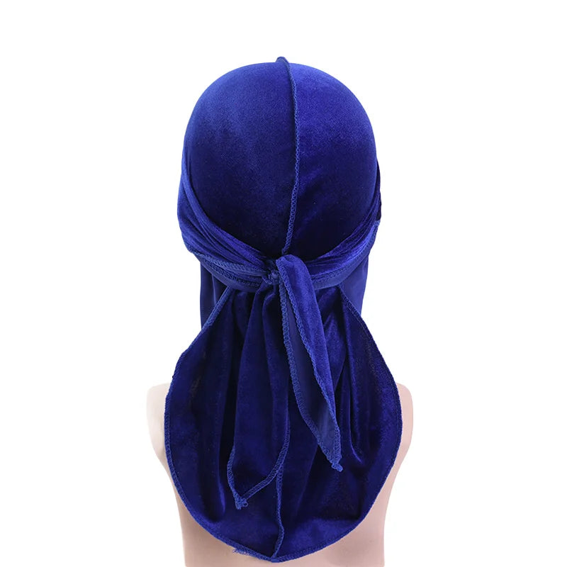 New Unisex Velvet Durags Bandana Turban Hat Men Women Breathable Long Tail Pirate Hats Cap Hip Hop Headband