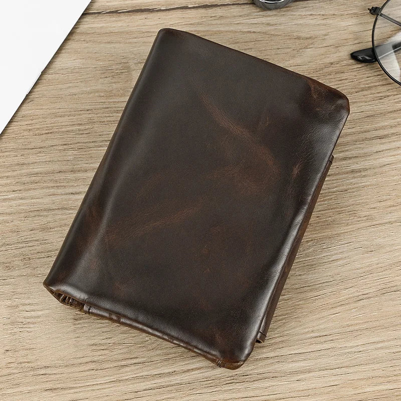 Leather Men‘s Short Wallet Hasp Genuine Leather Unisex Zipper Coin Clutch Purse Cowhide Card Holder Trifold Man wallets