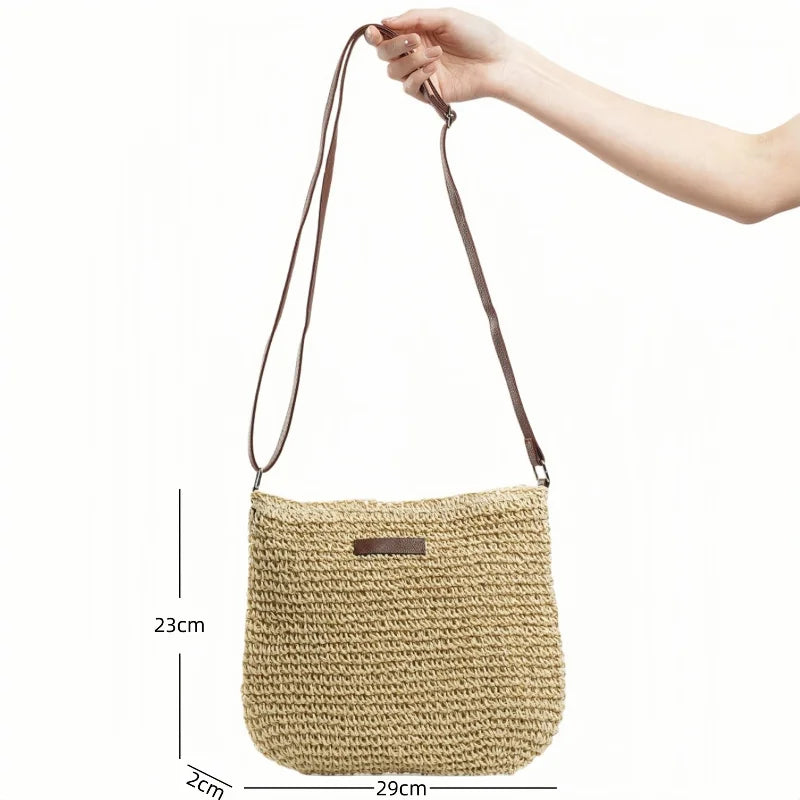 Ladies Fashion Summer Straw Crossbody Bag Women Beach Holiday Shopping Woven Shoulder Handbag Messenger Purses For Women Bags