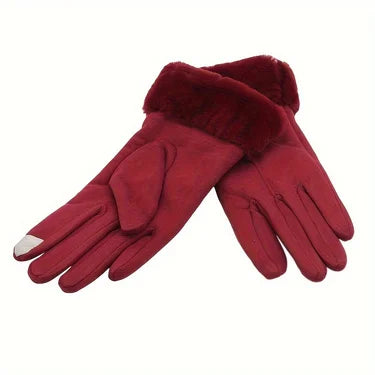 Women Winter Thick Plush Leather Gloves Fashion Winter Warm Skiing Outdoor Women Gloves Lady Elegant Casual Touch Screen Gloves