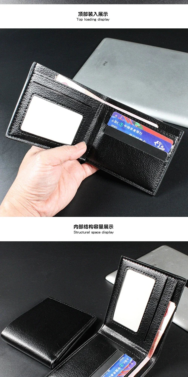 Men's Wallet Genuine Leather Men Wallets Premium Product Real Cowhide Wallets for Man Short Black Walet Portefeuille Homme