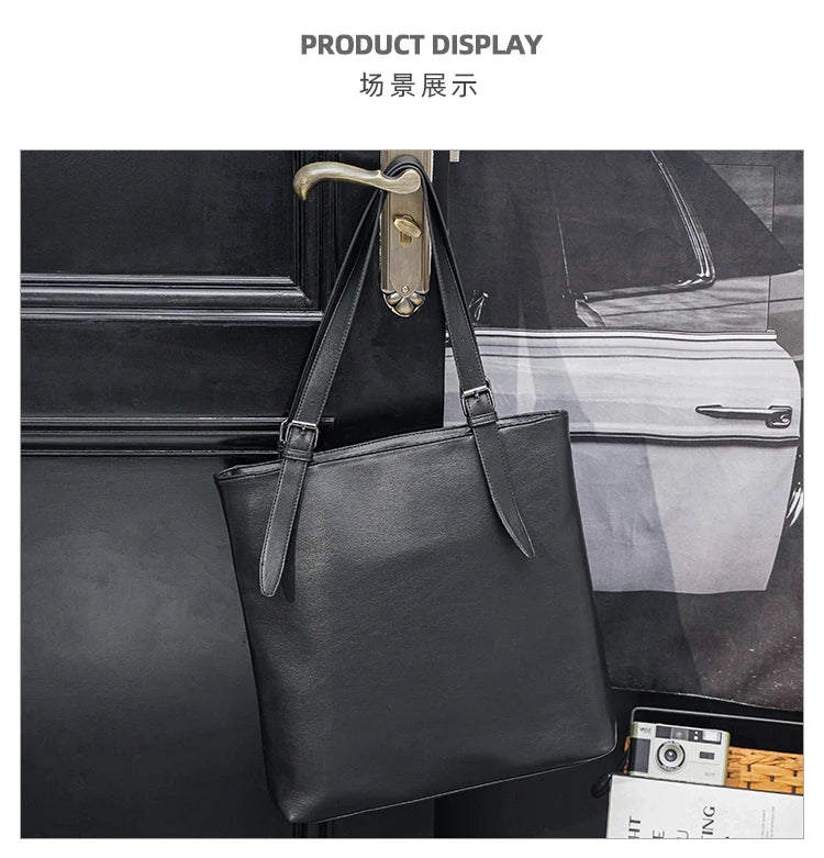 Soft Leather Tote Bag for Men Japanese Korea Style Business Casual Street Handbag Male Large Capacity Zipper Laptop Underam Bags