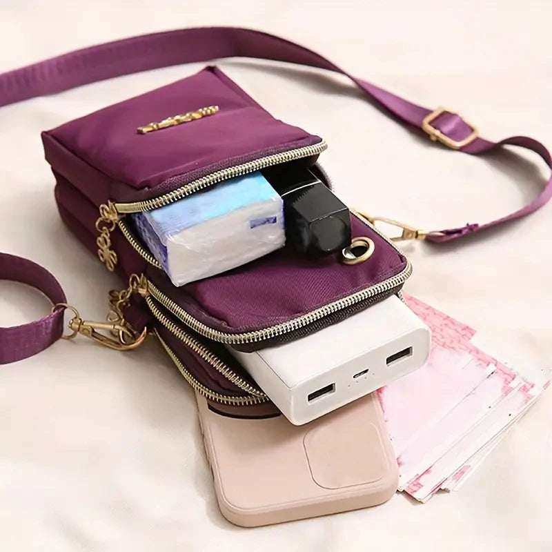 New 7 Color Mobile Phone Crossbody Bags for Women Fashion Women Shoulder Bag Cell Phone Pouch With Headphone Plug 3 Layer Wallet