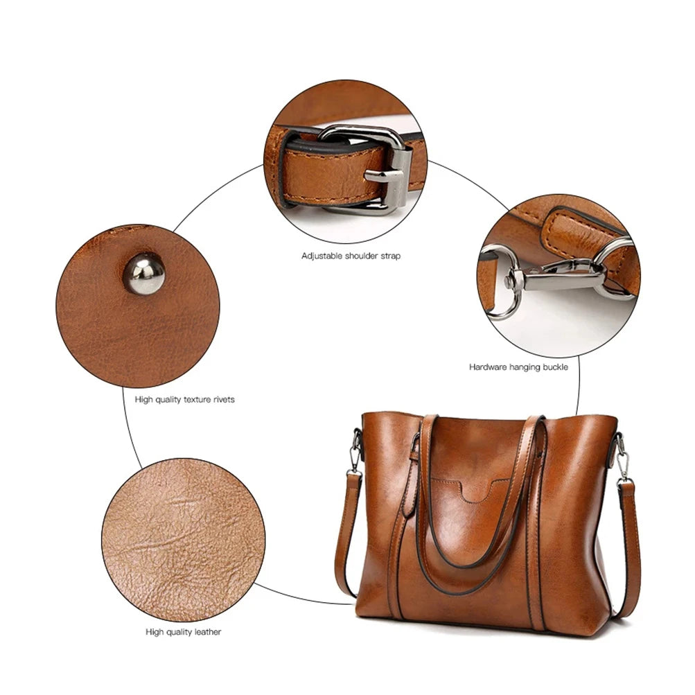 Shoulder Bags for Women Oil Wax Leather Handbag Tote Crossbody Bag Vintage Satchels Women Bags Designer Handbag High Quality