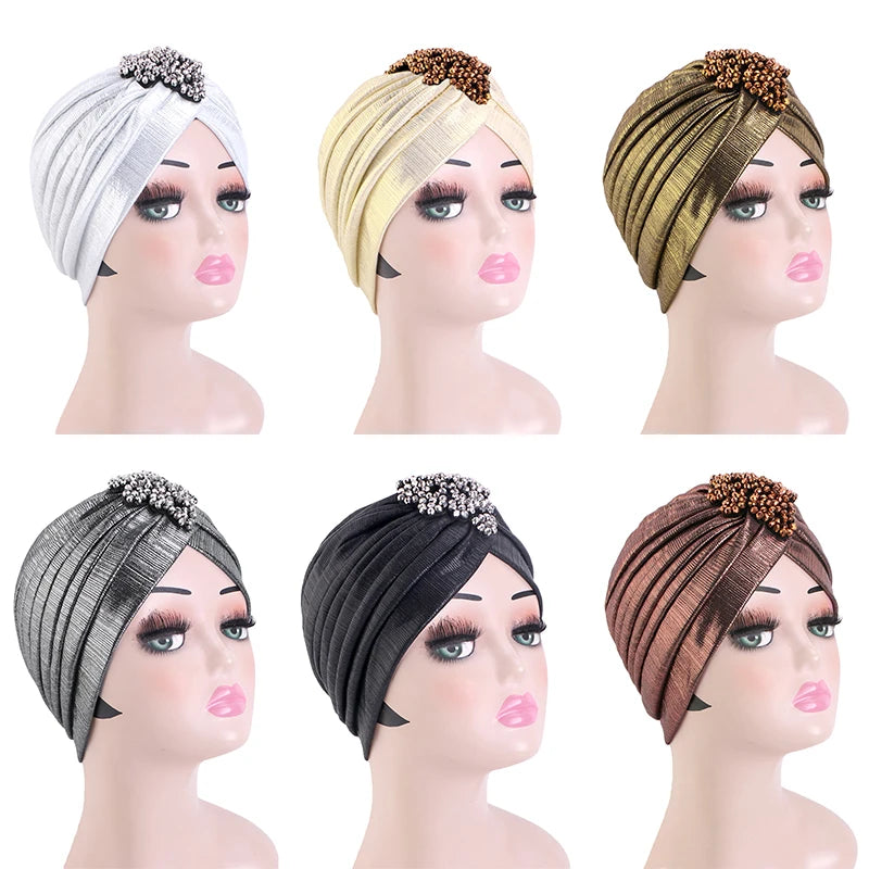 Nouveau bonnet turban de luxe en diamant pour femme, chapeau indien musulman, bandana, bonnet élastique, bonnet de chimio, chapeau africain, couvre-chef