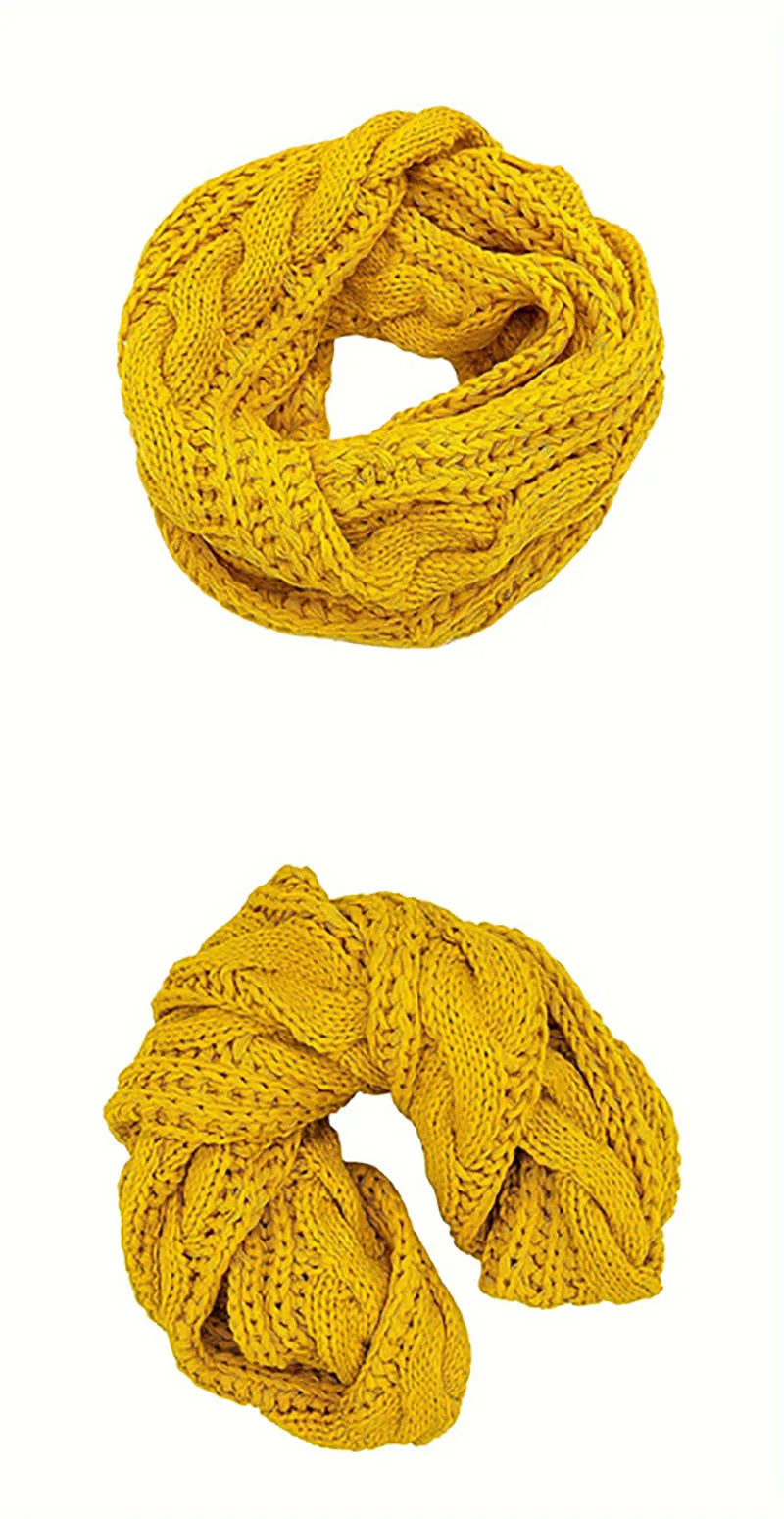 Autumn and winter thickening solid color plush knitting Fried Dough Twists scarf outdoor warmth wireless ring scarf