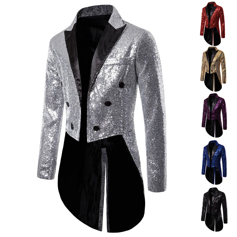 Men's Suit Round Sequin Button Tuxedo Stage Show Wedding Host Dance Festival Celebration Dinner Casual Men's Wear Men's Coat