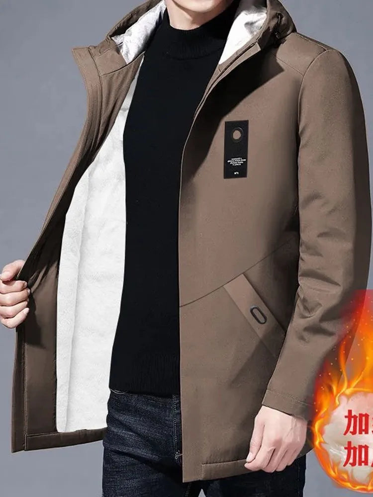 2024 Autumn and Winter New Fashion Trend Plus Fleece Thickened Warm Long Trench Coat Men's Casual Loose Plus Size Coat M-4XL