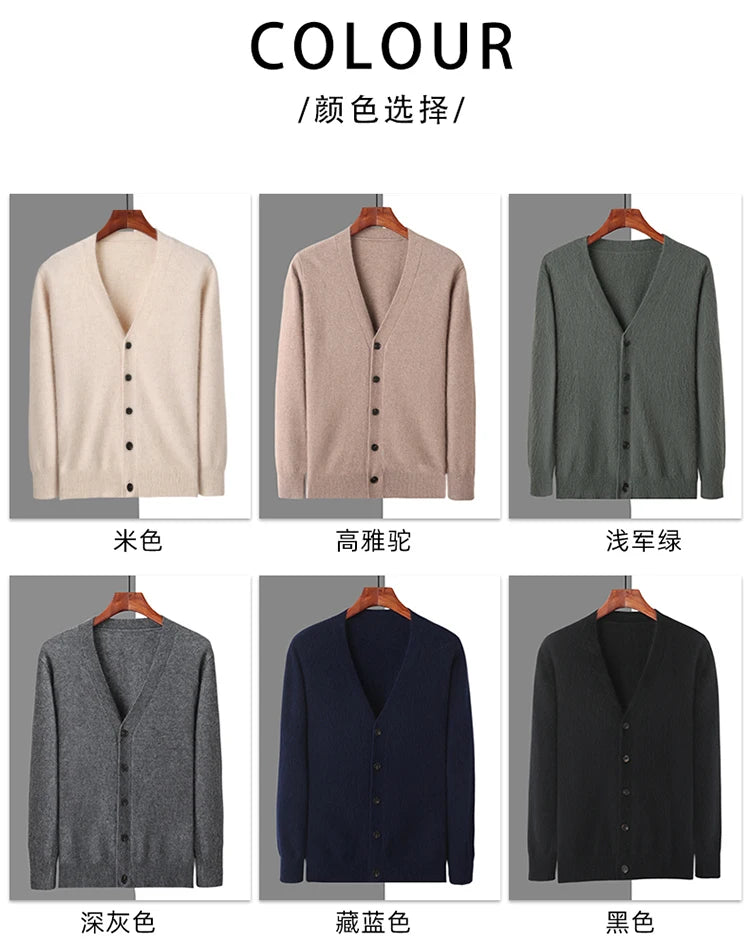 Hot selling new product 100% pure mink cashmere men's cardigan sweater casual simple knit cardigan long sleeved jacket men's