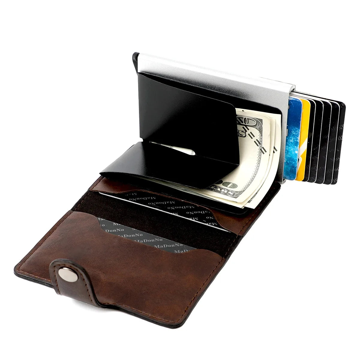 RFID Blocking Credit Card Holder Stainless Steel NFC Anti Scan Business Wallet Genuine PU Leather Purse Money Bag For Men Women