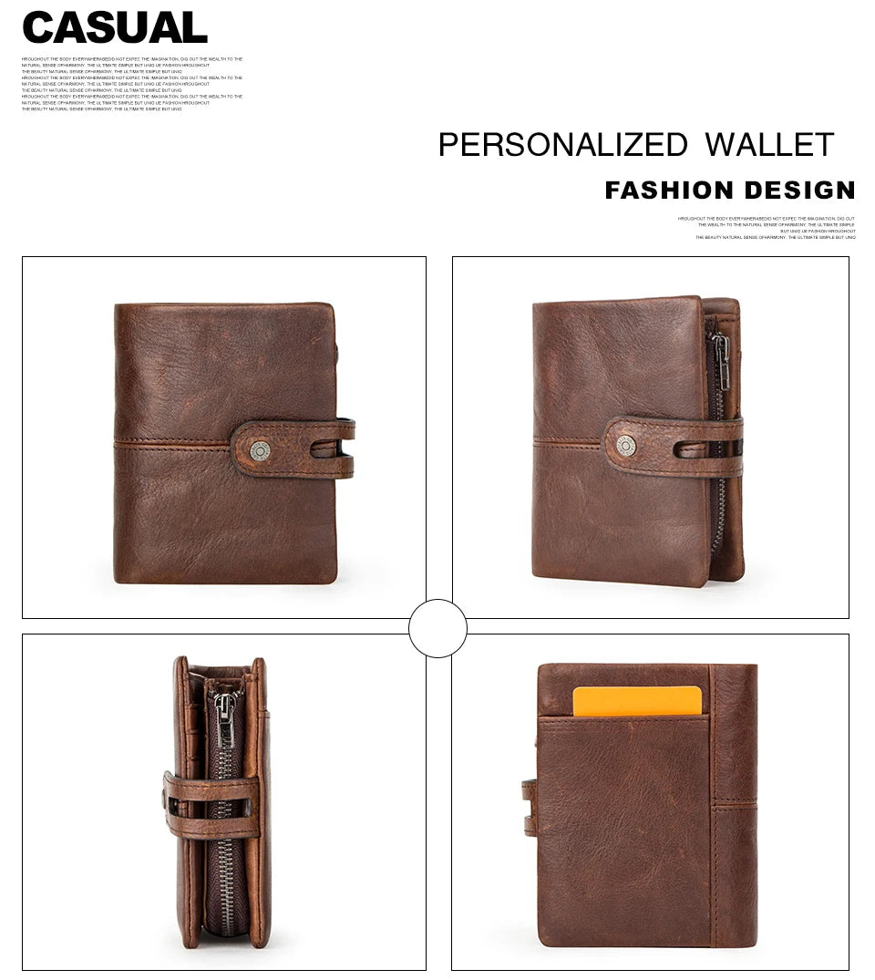 CONTACT'S Casual Men Wallets Crazy Horse Leather Short Coin Purse Hasp Design Wallet Cow Leather Clutch Wallets Male Carteiras