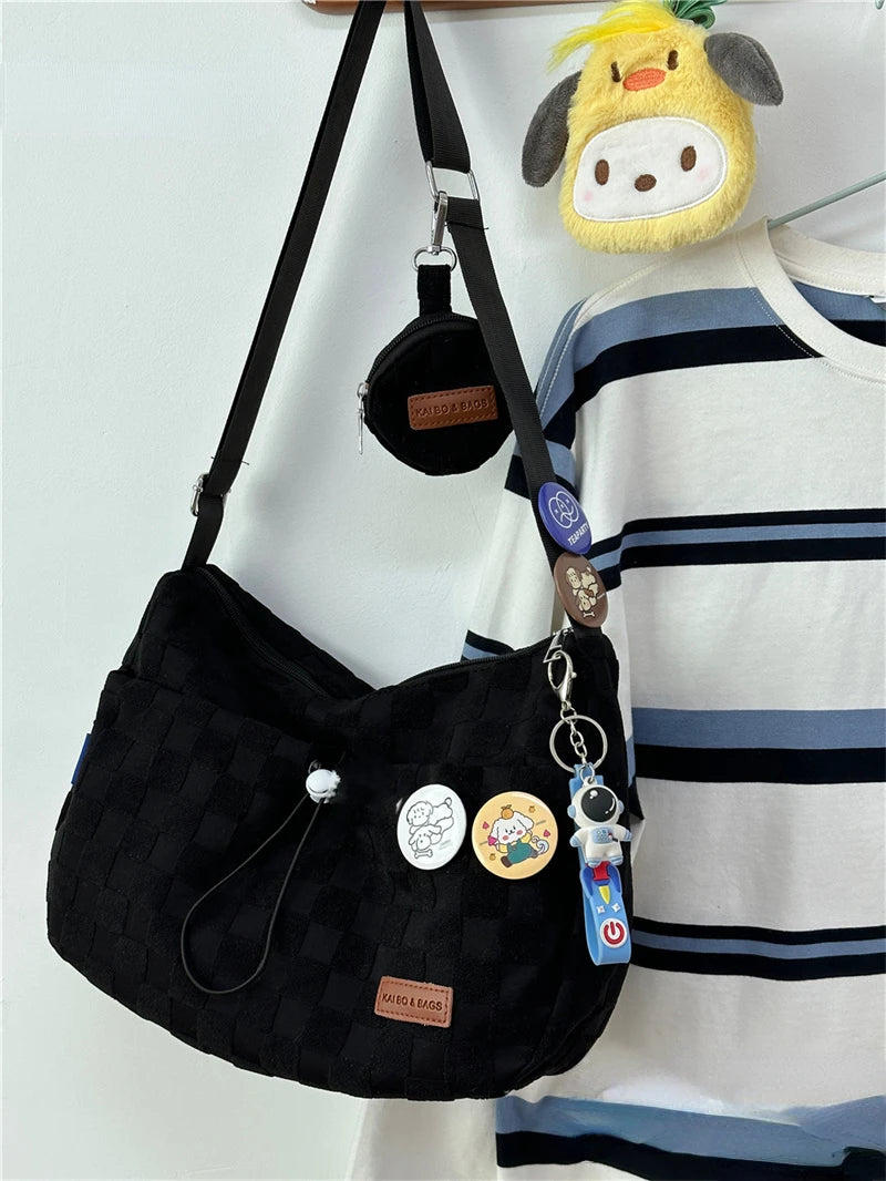 Printed high-capacity solid color original style college shoulder bag, new cute fashion designer handbag, crossbody bag