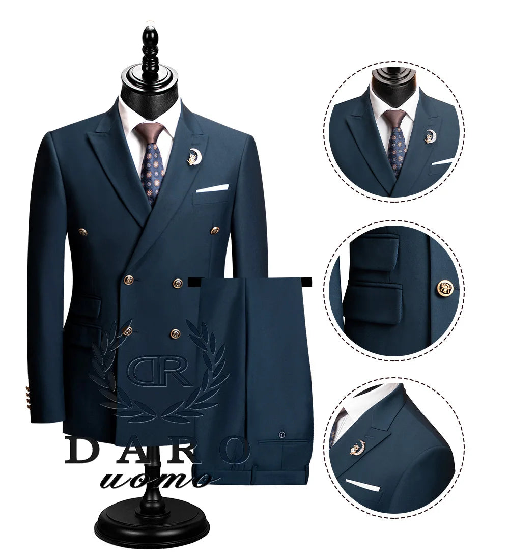 DAROuomo 2024  Men Suit Slim Fit Formal Business Work Wear Suits 2Pcs Set (Jacket+Pants)DR8211