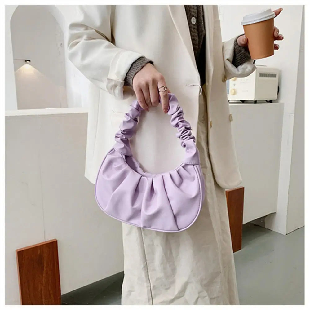 Fashion Pleated Handlebags for Women PU Cloud Bags Leisure Armpit Bag Shopping Shoulder Bags Dumpling Handbag Female 2024