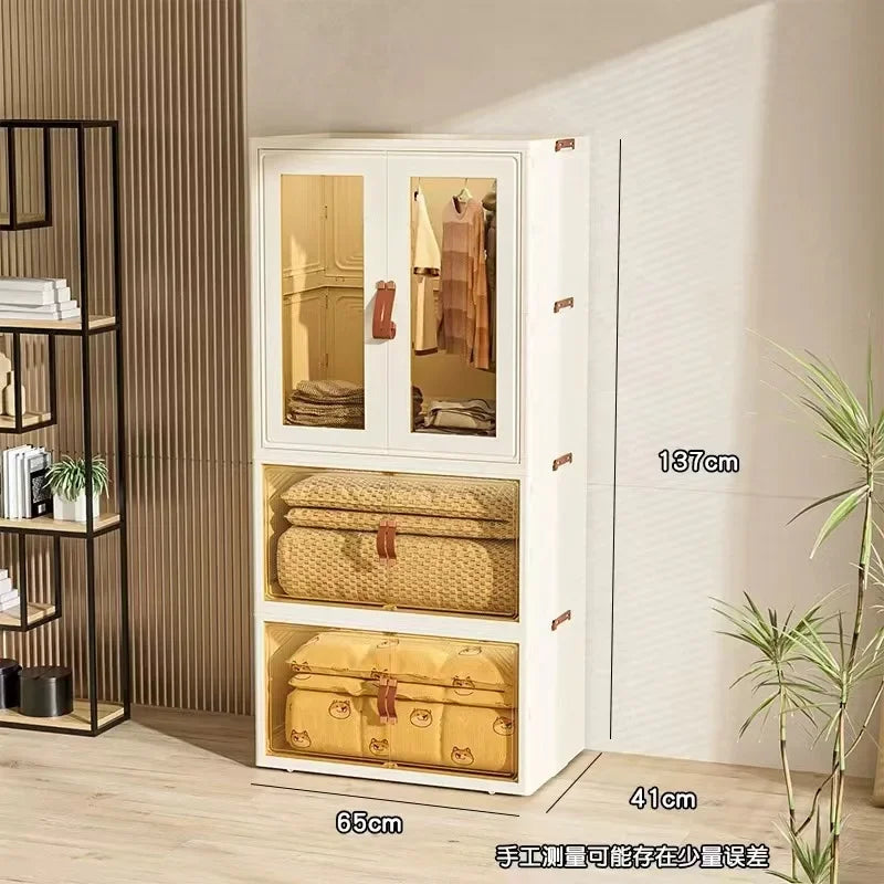 Folding Storage Cabinet For Clothes, Wardrobes, Household Snacks, Plastic Organizer Bin Baby Living Room Floor-Standing Cabinet﻿