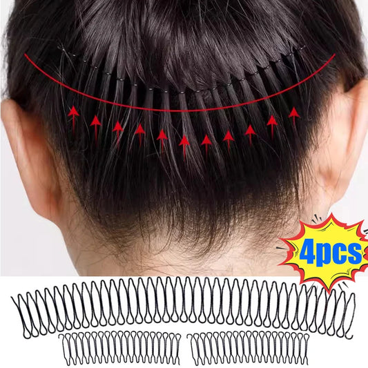 4Pcs Invisible Broken Hair Hairpin Adult Tiara Tools Curve Needle Bangs Black Fixed Insert Comb Professional Styling Accessories