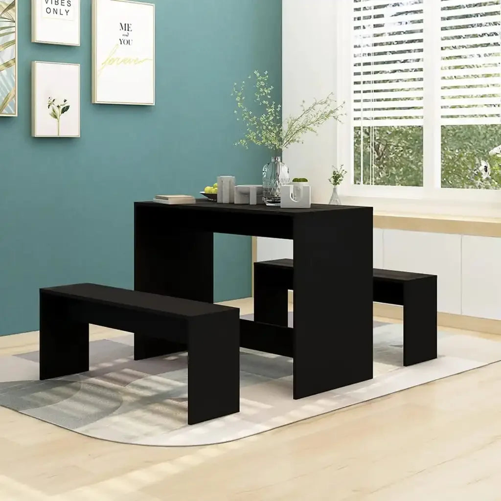 3 pcs Black Dining Room Set, Kitchen Living Room Hotel Restaurant Dining Room Table Set Furniture