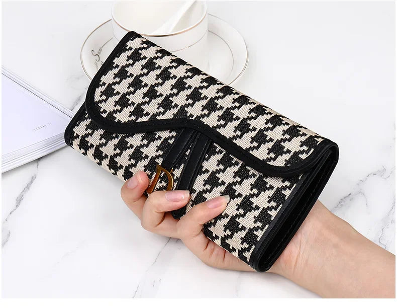 Retro Wallet Women's Long Large Capacity Buckle Multi Carda Multi Functional Trifold Handbag Card Wallets Coin Purse Cute Wallet