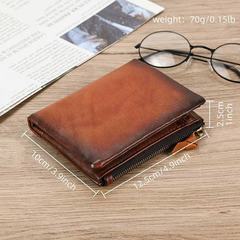 Leather Men‘s Short Wallet Hasp Genuine Leather Unisex Zipper Coin Clutch Purse Cowhide Card Holder Trifold Man wallets