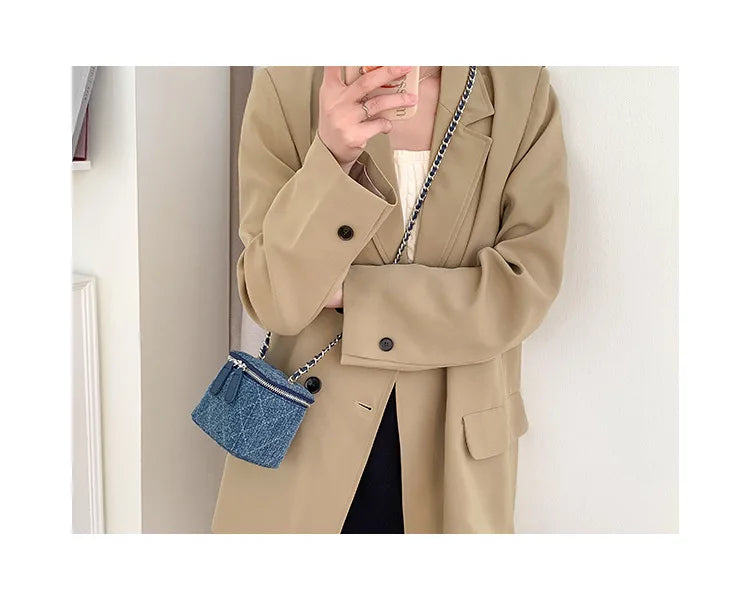 Mini Denim Crossbody Bags for Women 2023 Lingge Chains Shoulder Bag Fashion Brands Box Bag Lipstick Coins Purses and Handbags