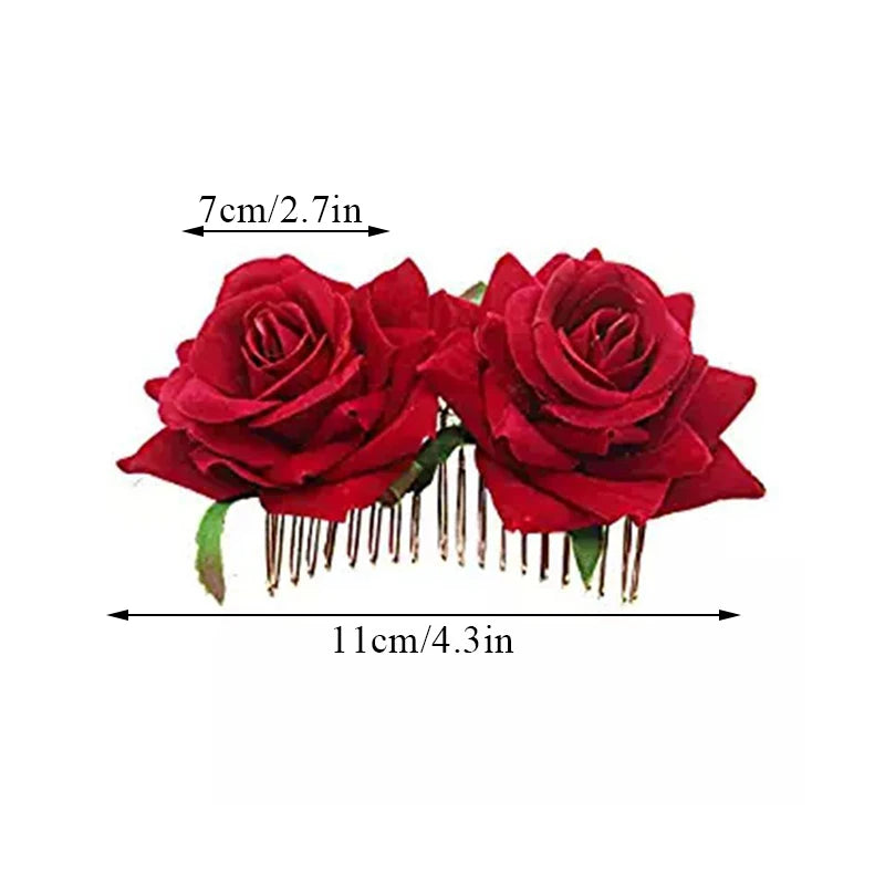 Flamenco Flowers For Hair DIY Headdress For Bridal Flocking Cloth Red Rose Flower Hairpin Hair Clip Party Hair Accessories