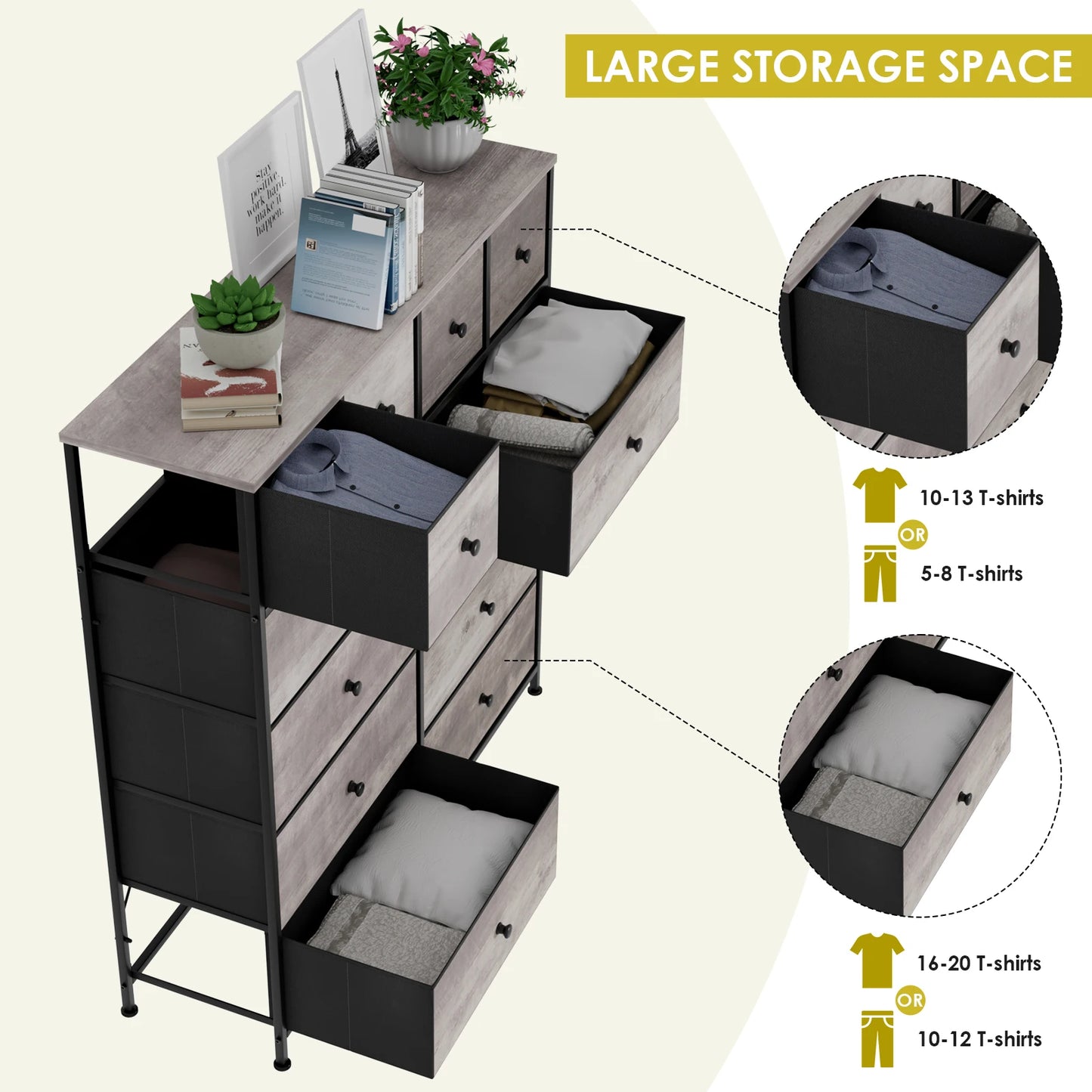 Dresser for Bedroom 12 Drawer Double Dresser, Storage Tower with Fabric Bins, Chest of Drawers for Closet, Living Room,Hallway