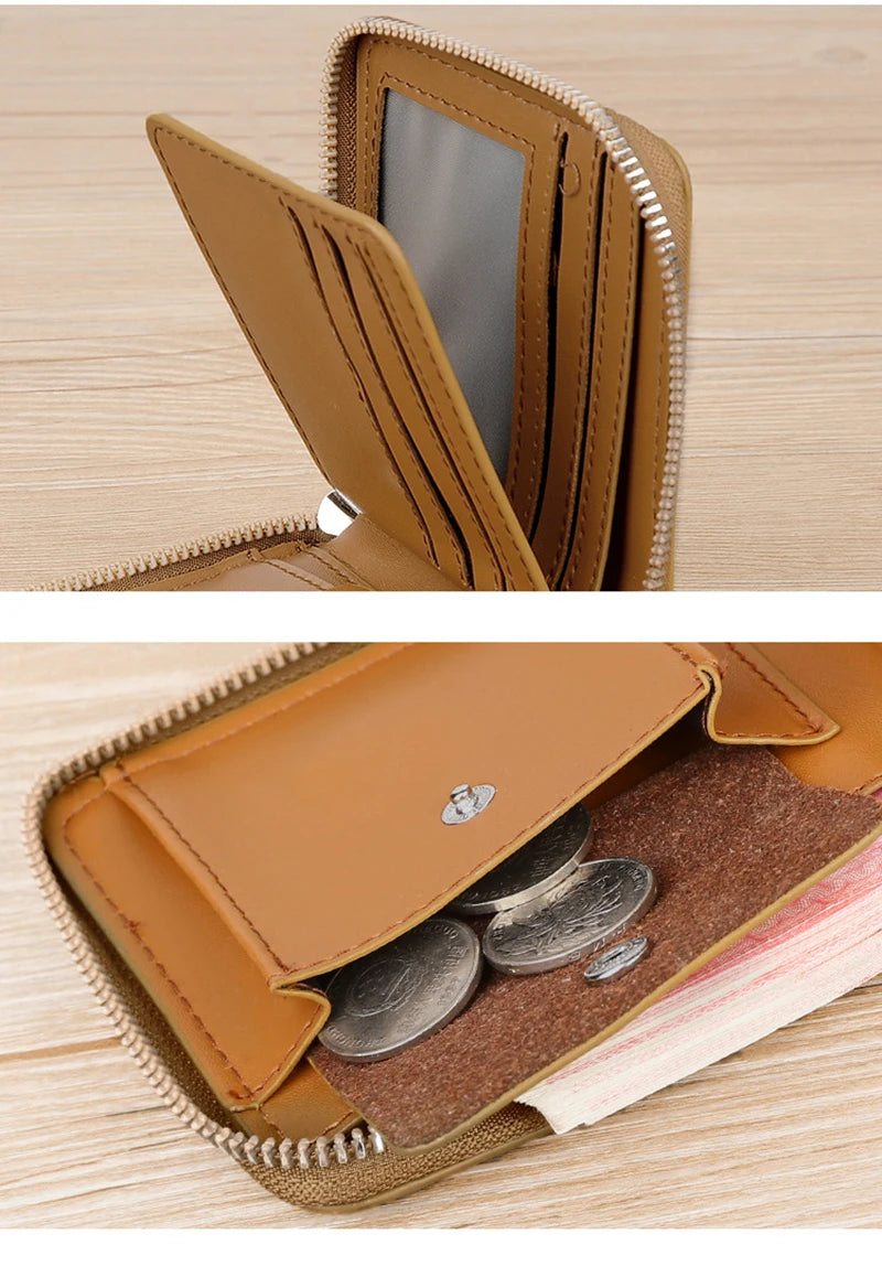 Leather Men’s Wallet Luxury Mens	Purse Male Zipper Card Holders with Coin Pocket Rfid Wallets Gifts for Men Money Bag