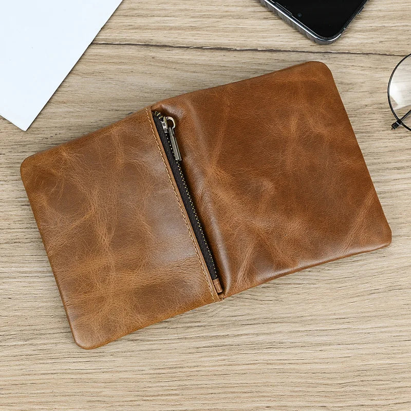 Leather Men‘s Short Wallet Hasp Genuine Leather Unisex Zipper Coin Clutch Purse Cowhide Card Holder Trifold Man wallets