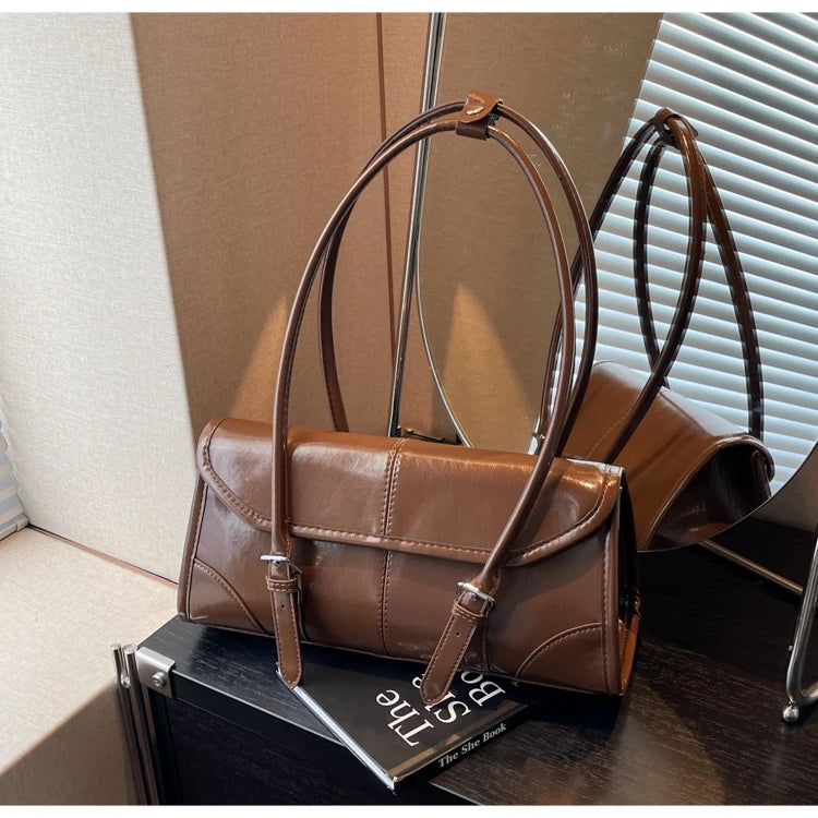 High End Burgundy Oil Wax Leather Underarm Bag Elegant Women's Magnetic Buckle Shoulder Bag Commuter Versatile Ladies Tote Bags