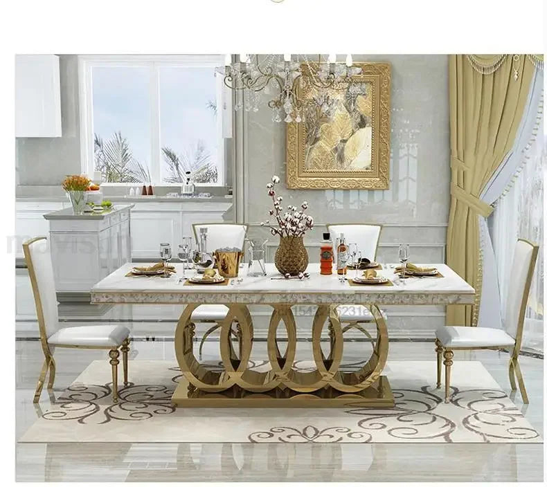 Modern Dining Table Cafe Table Furniture Kitchen 4 Chairs Steel Base Apartment Golden Set Muebles Para El Hogar Mainland China