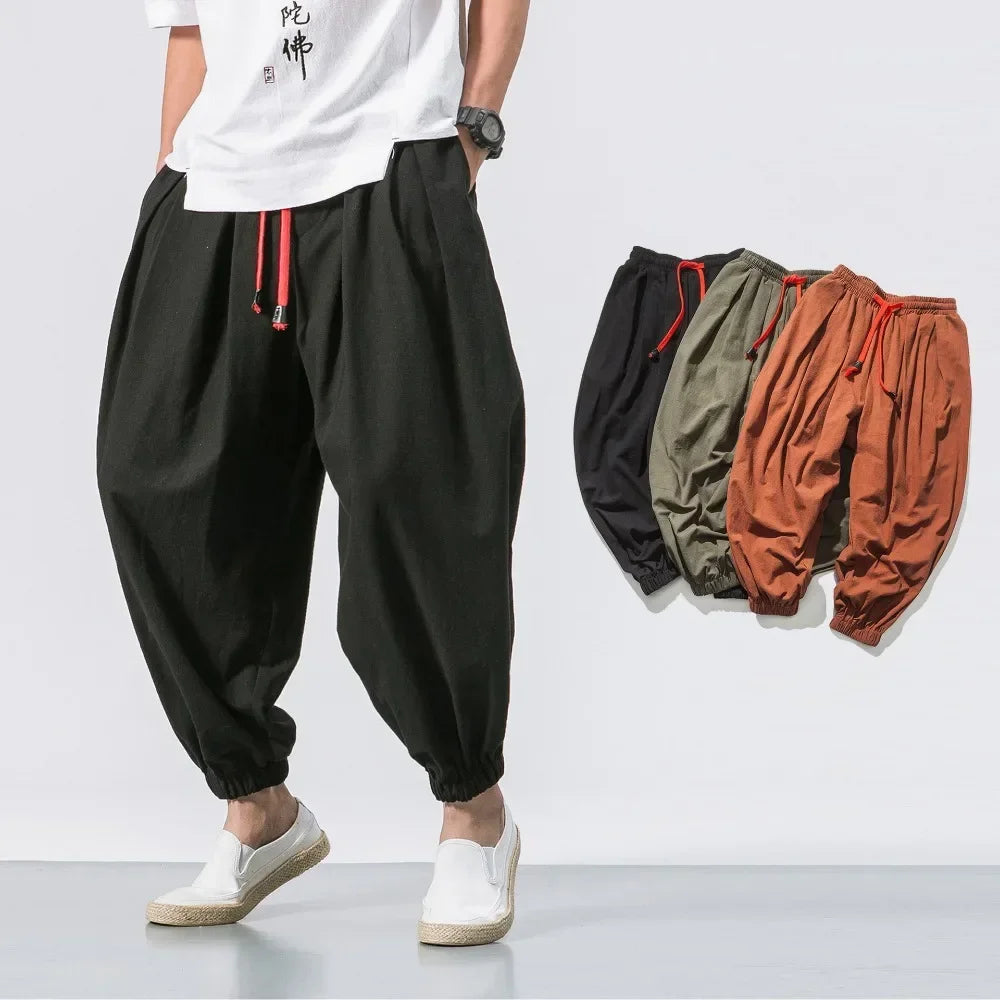 Pantalon sarouel tendance pour hommes, nouveau style ample surdimensionné en coton et lin, pantalon de jogging de haute qualité, pantalon décontracté pour hommes