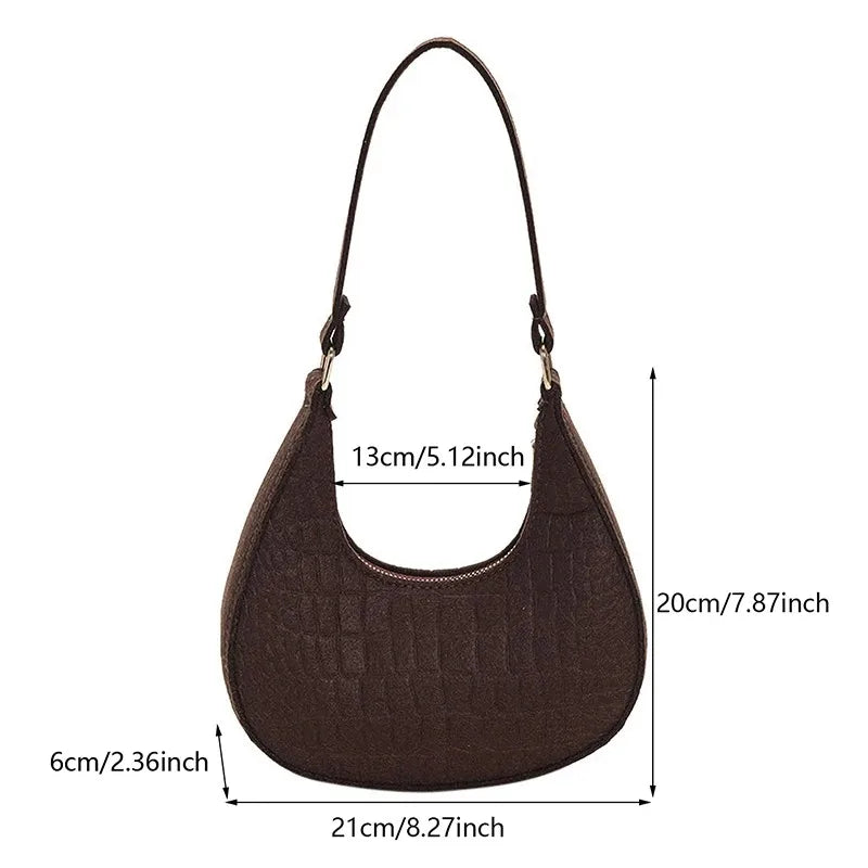 Candy Color Advanced Design Texture Armpit Handbags Felt Shoulder Bags For Women Women's Subaxillary Bag Purses Crescent Bag