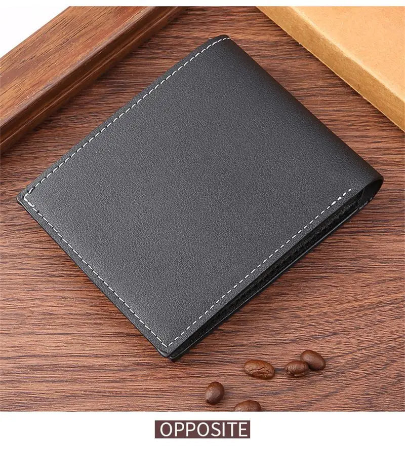 Men'S Short Frosted Leather Wallet Multi-Slot Coin Pocket Photo Holder Small Men'S Wallet High Quality New 2024