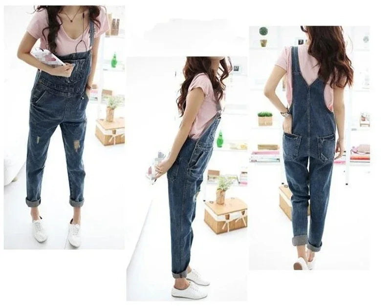 Summer Women Sleeveless Overalls Cool Denim Jumpsuit Ripped Holes Casual Ripped Mom Jeans Jumpsuits ladies Jumpsuits Plus Size