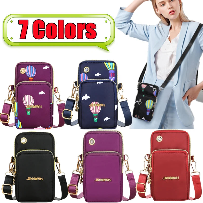 New 7 Color Mobile Phone Crossbody Bags for Women Fashion Women Shoulder Bag Cell Phone Pouch With Headphone Plug 3 Layer Wallet