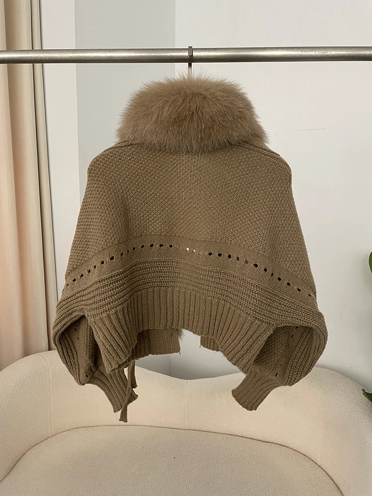 New Knitting Cardigan 2024 Winter Women Knitted Jacket with Natural Fur Placket Coat Casual Real Fox Fur New Fashion Short Warm