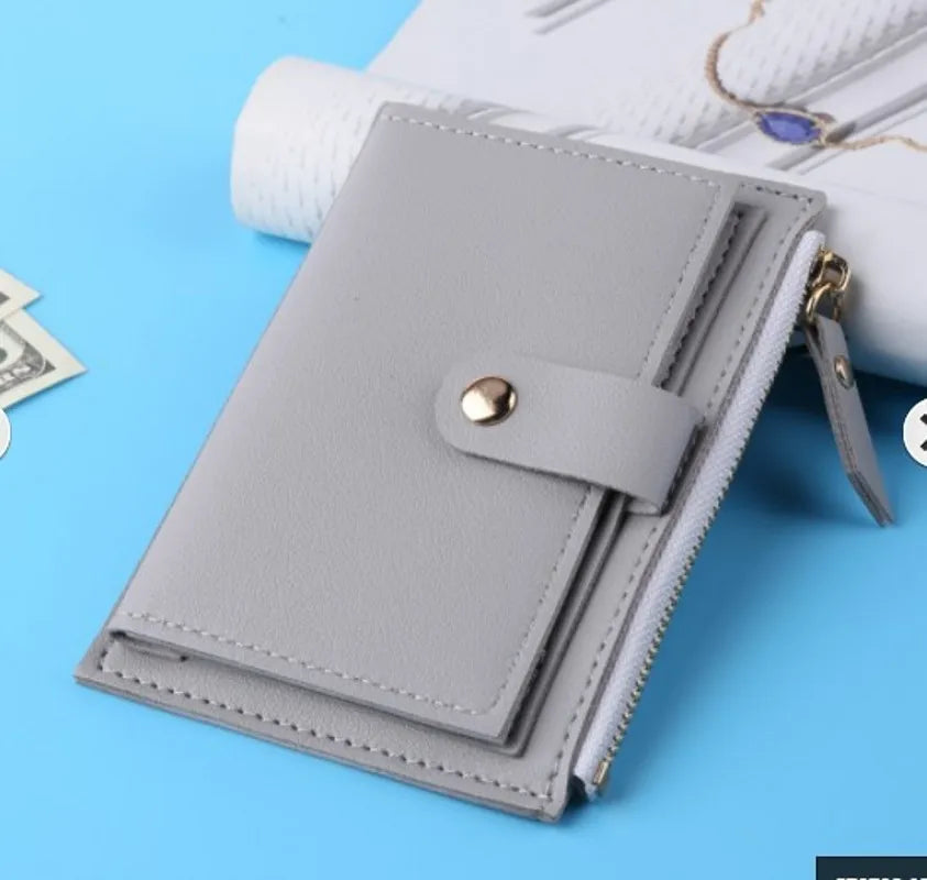 Portefeuilles tendance en cuir pour femmes, mini porte-monnaie solide avec plusieurs cartes, porte-monnaie, portefeuille court, petit portefeuille fin avec fermeture éclair